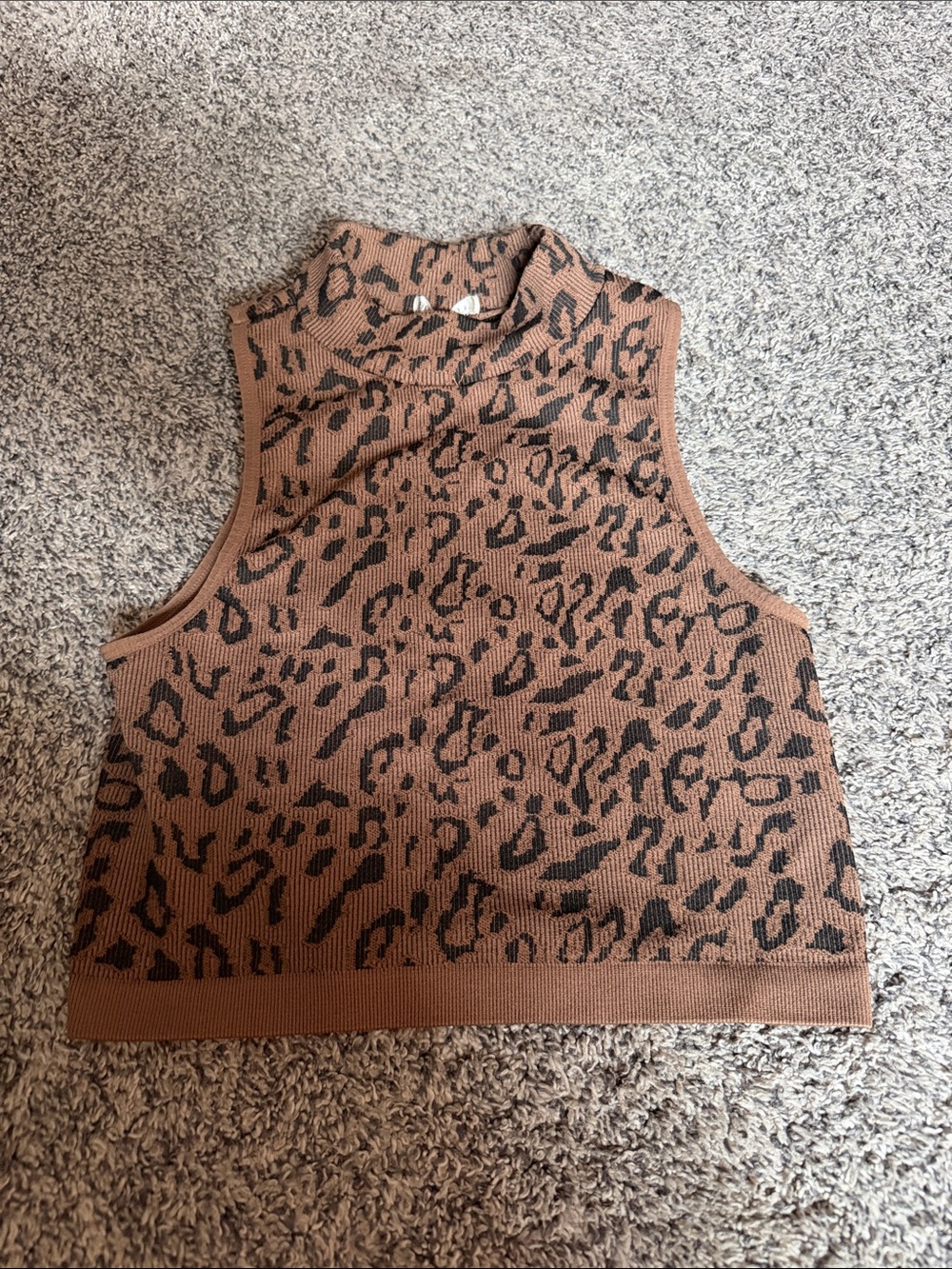Bozzolo Brown and Black Leopard Print Mock Neck Tank